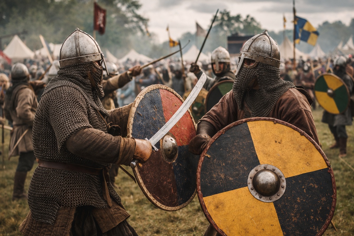 Historical re-enactment group at a heritage event representing historical re-enactment insurance